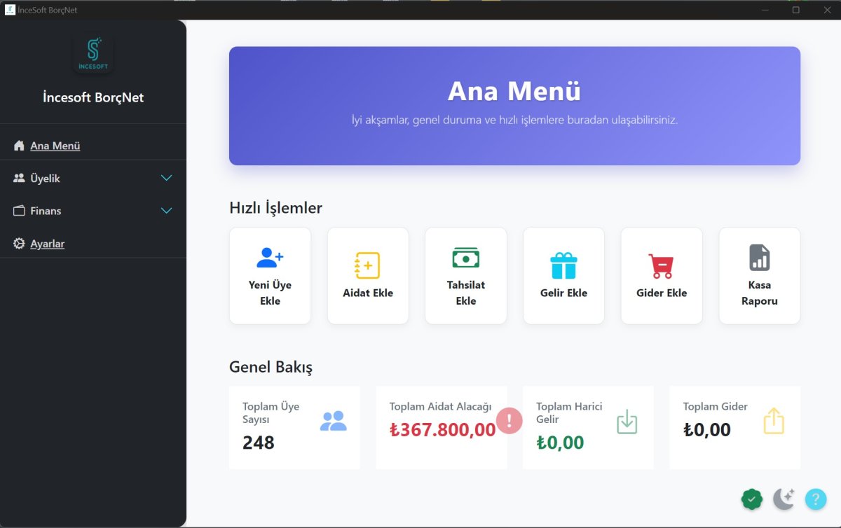 İnceSoft BorçNet Aidat ve Borç Takip Programı
