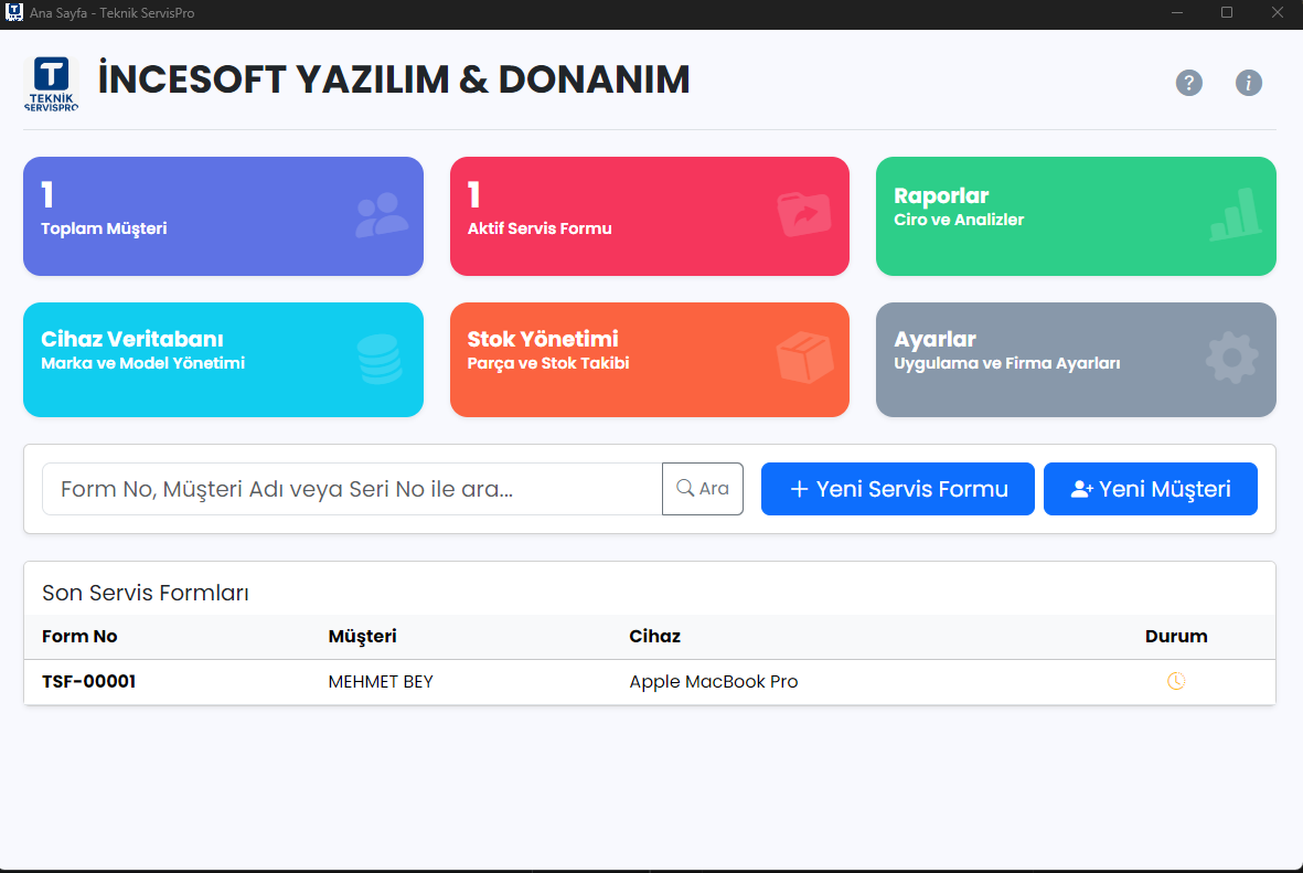 İnceSoft Teknik Servis Programı